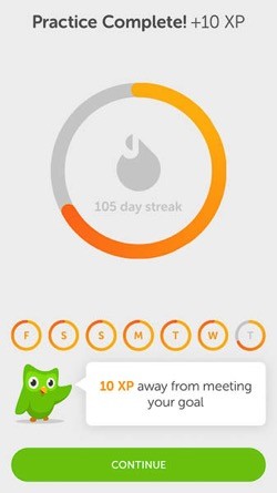 Duolingo tracks your progress as you complete each section