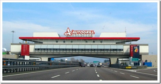 Autogrill over the Autostrada. Imagine dining while cars race by at 90 mph under you.